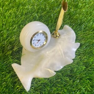 Hand Crafted Marble Leaf Pen Clock