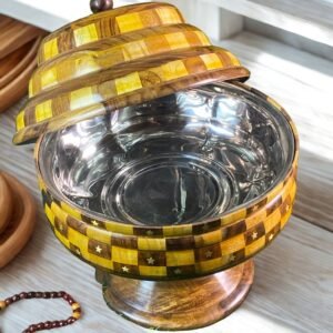 Handmade Wooden Hot Pot With Inner Steel Plate